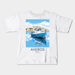 A Pop Art Travel Print of Chora Andros Island - Greece Kids T-Shirt